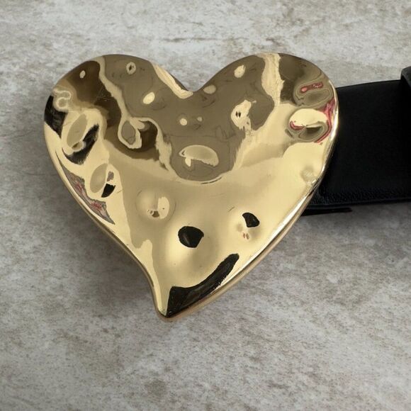 MANGO Gold tone Metal Heart Faux Leather Adjustable Belt NWOT - Sz Small - Picture 10 of 10
